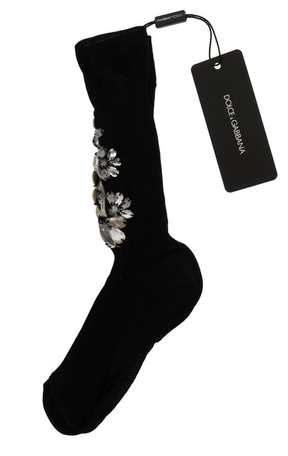  - Crystal Embellished Black Knit Stockings