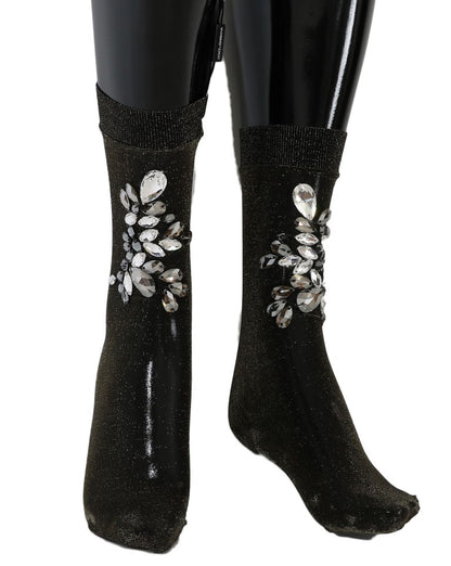  - Crystal-Embellished Black Mid-Calf Stockings