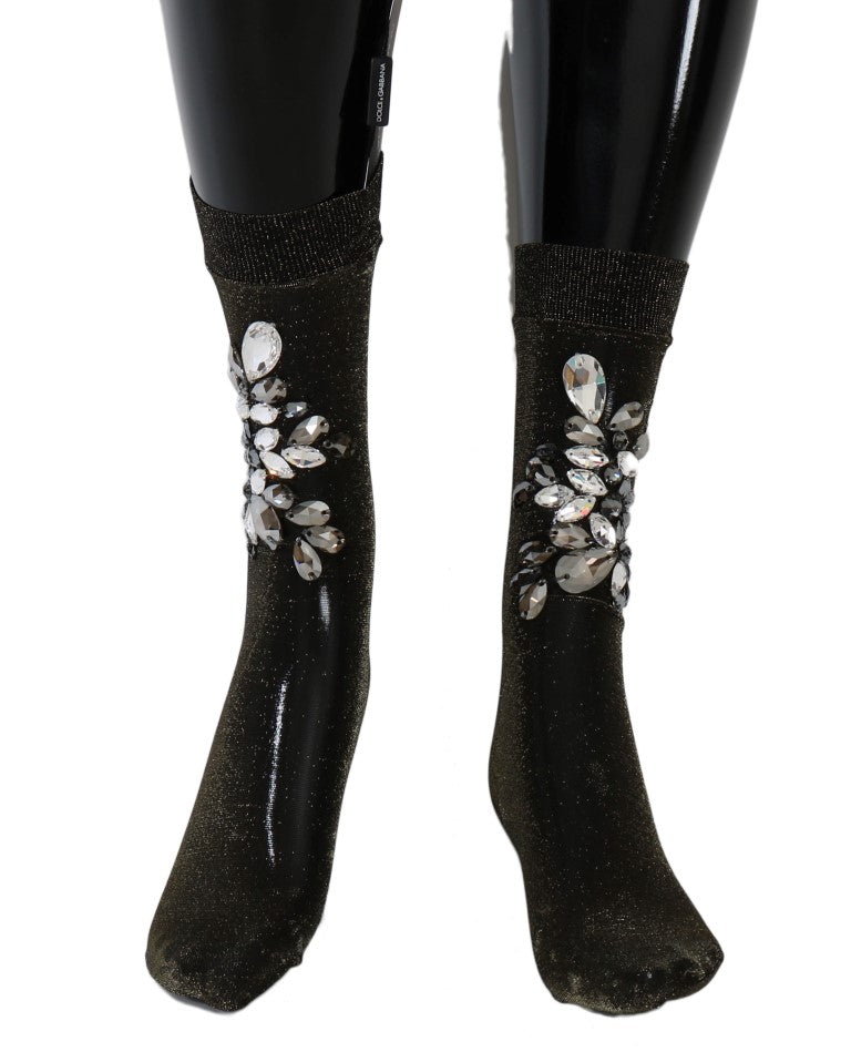  - Crystal-Embellished Black Mid-Calf Stockings