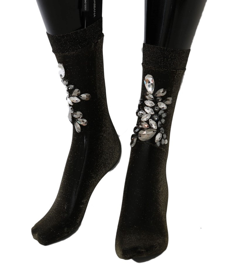  - Crystal-Embellished Black Mid-Calf Stockings