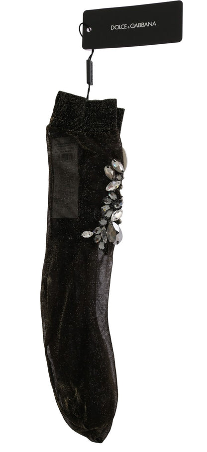  - Crystal-Embellished Black Mid-Calf Stockings