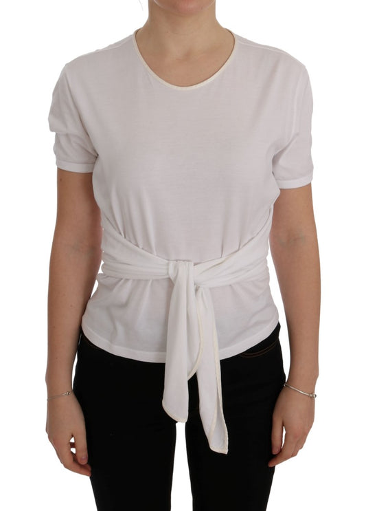  - Elegant White Wrap Blouse with Crystal Accents