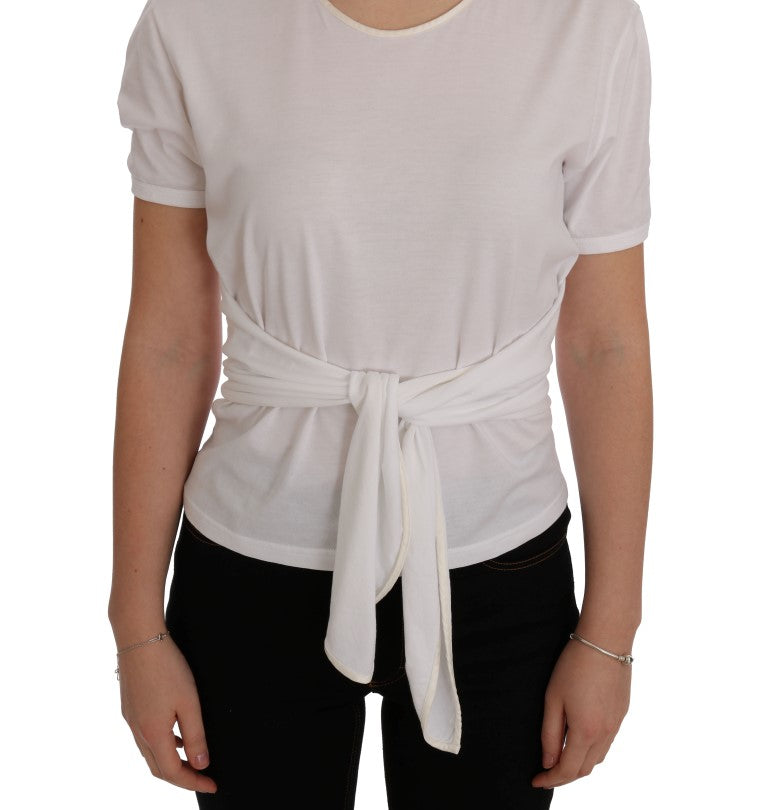  - Elegant White Wrap Blouse with Crystal Accents