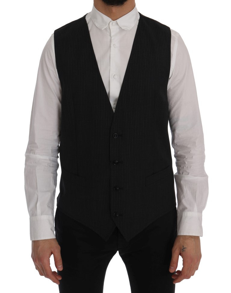  - Elegant Gray Striped Wool Blend Vest