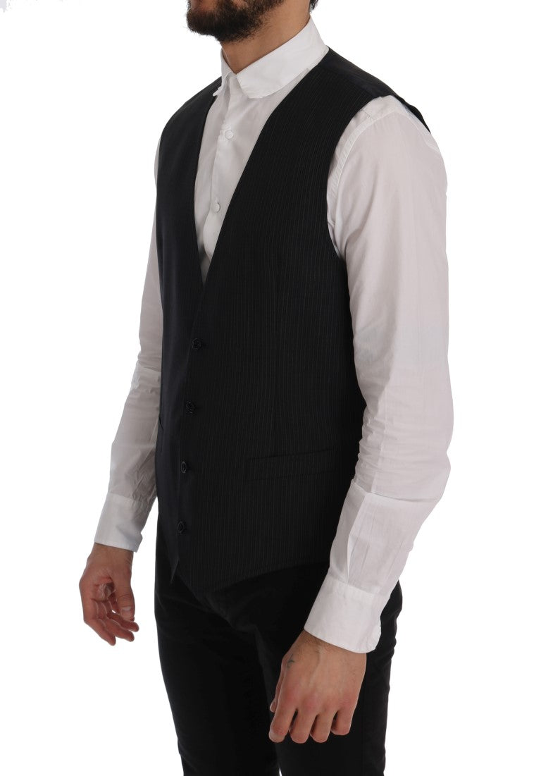  - Elegant Gray Striped Wool Blend Vest