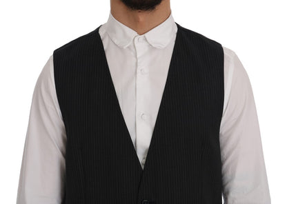  - Elegant Gray Striped Wool Blend Vest