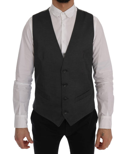  - Sleek Gray Single-Breasted Waistcoat Vest