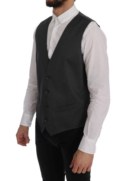  - Sleek Gray Single-Breasted Waistcoat Vest