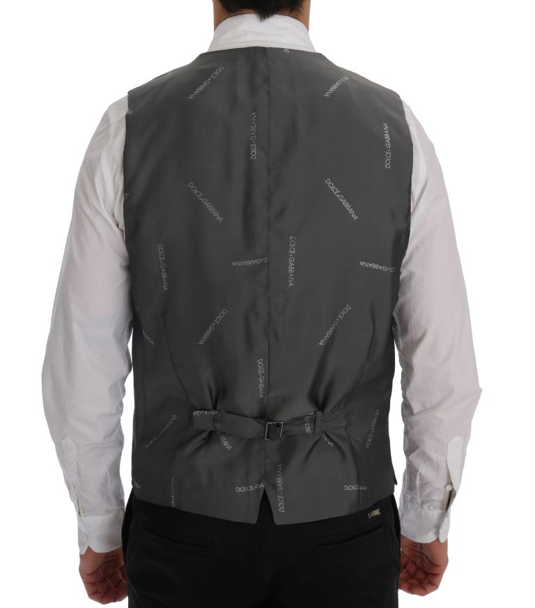  - Sleek Gray Single-Breasted Waistcoat Vest