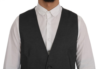  - Sleek Gray Single-Breasted Waistcoat Vest