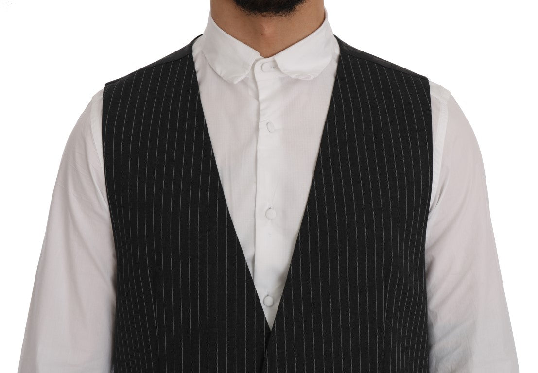  - Elegant Gray Striped Vest Waistcoat