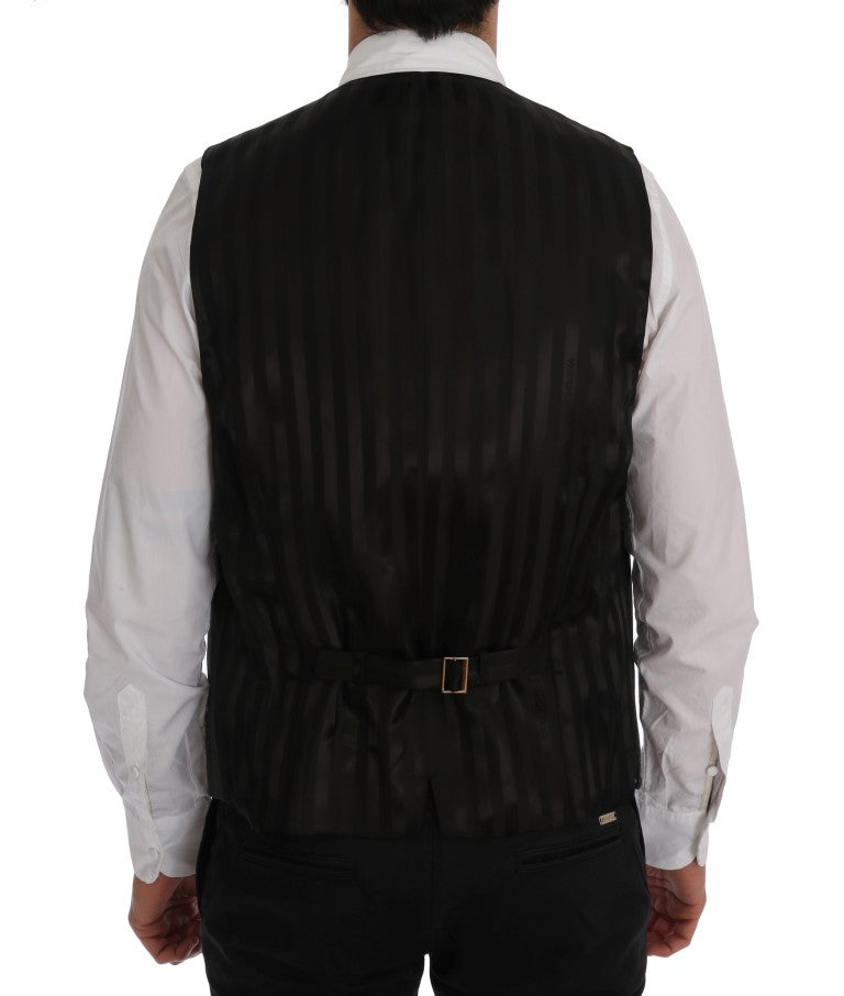  - Elegant Striped Gray Wool Blend Waistcoat Vest