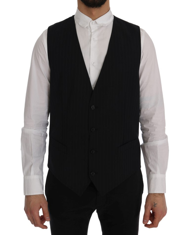  - Elegant Blue Striped Waistcoat Vest