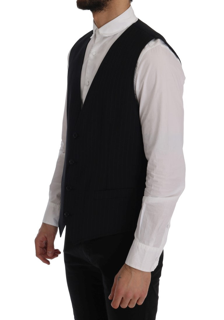  - Elegant Blue Striped Waistcoat Vest