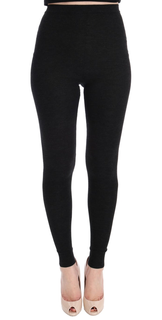  - Elegant High-Waist Wool Tights Pants in Dark Gray