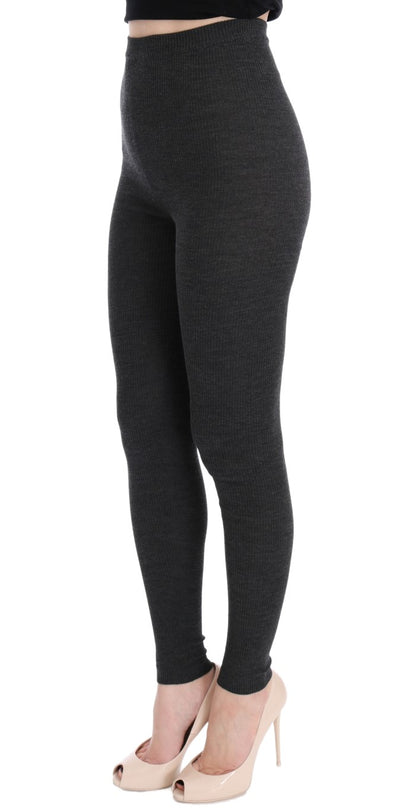  - Elegant Gray High-Waist Wool Tights Pants