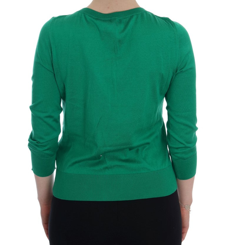  - Embellished Green Silk Pullover Sweater