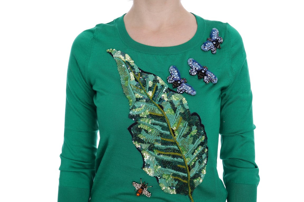  - Embellished Green Silk Pullover Sweater