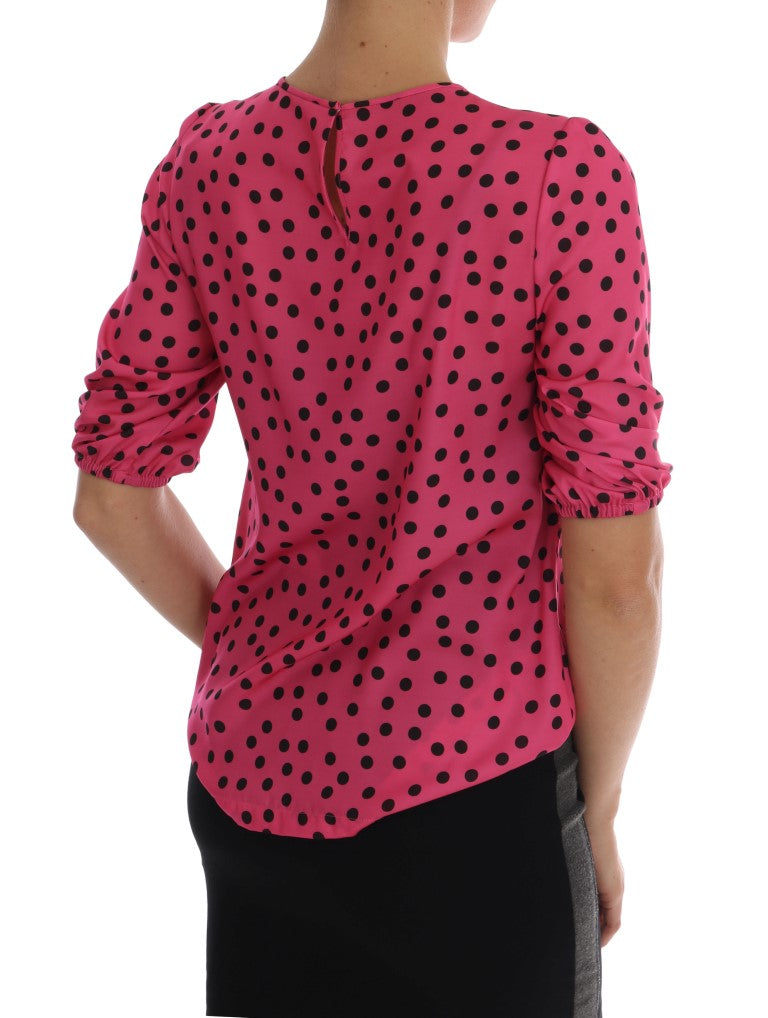  - Chic Pink Polka Dotted Silk Blouse