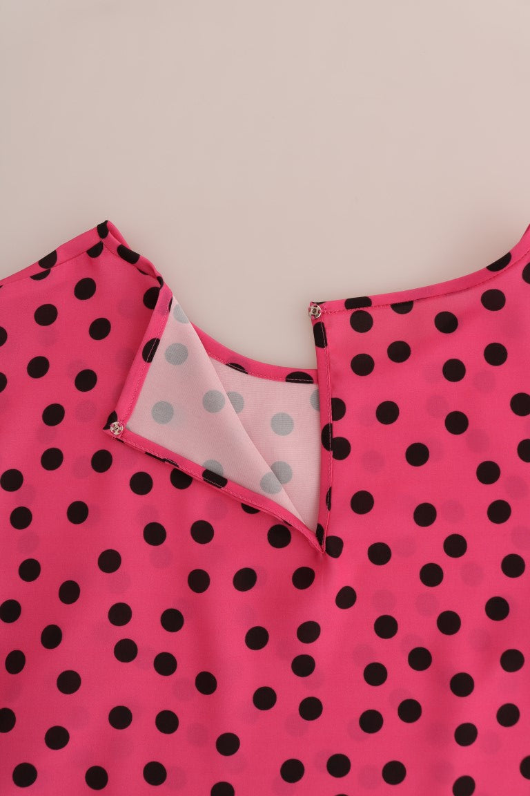  - Chic Pink Polka Dotted Silk Blouse