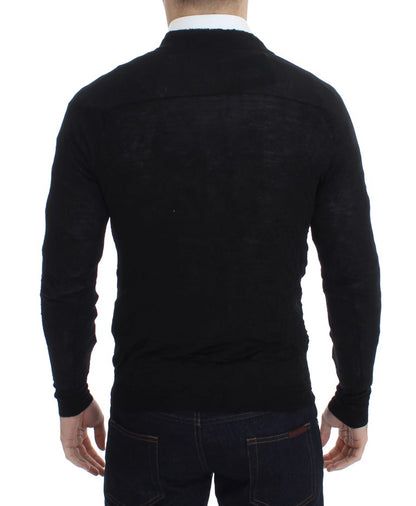  - Elegant Black Merino Wool Cardigan