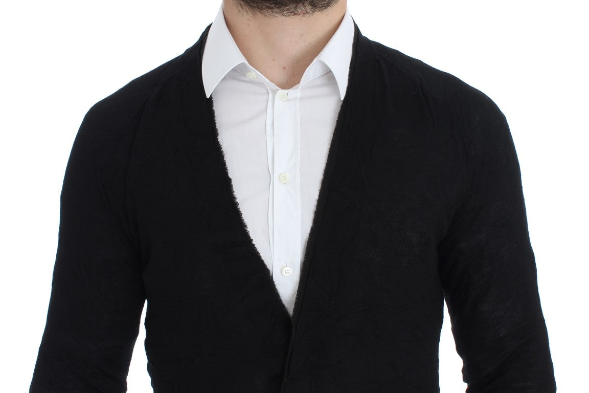  - Elegant Black Merino Wool Cardigan