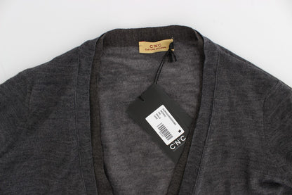  - Elegant Gray Wool Blend Cardigan Sweater