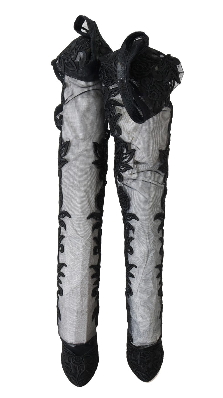  - Embroidered Floral Over-Knee Boots