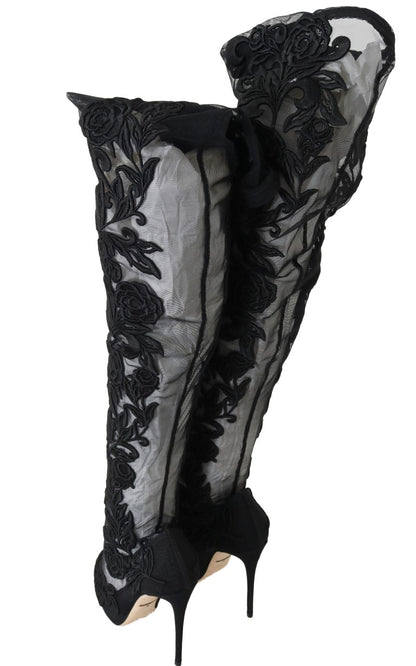  - Embroidered Floral Over-Knee Boots