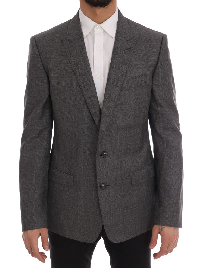  - Sleek Gray Checkered Wool Blazer