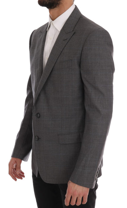  - Sleek Gray Checkered Wool Blazer