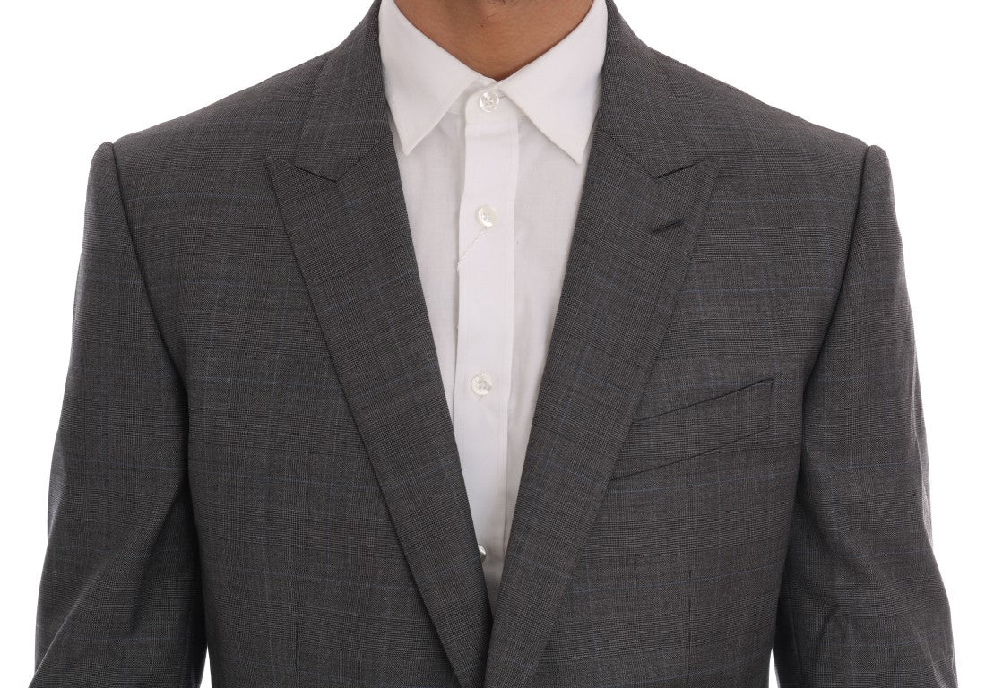  - Sleek Gray Checkered Wool Blazer