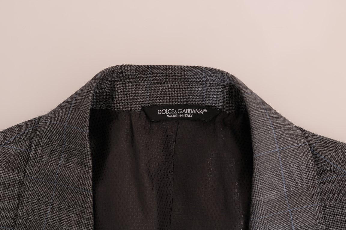  - Sleek Gray Checkered Wool Blazer