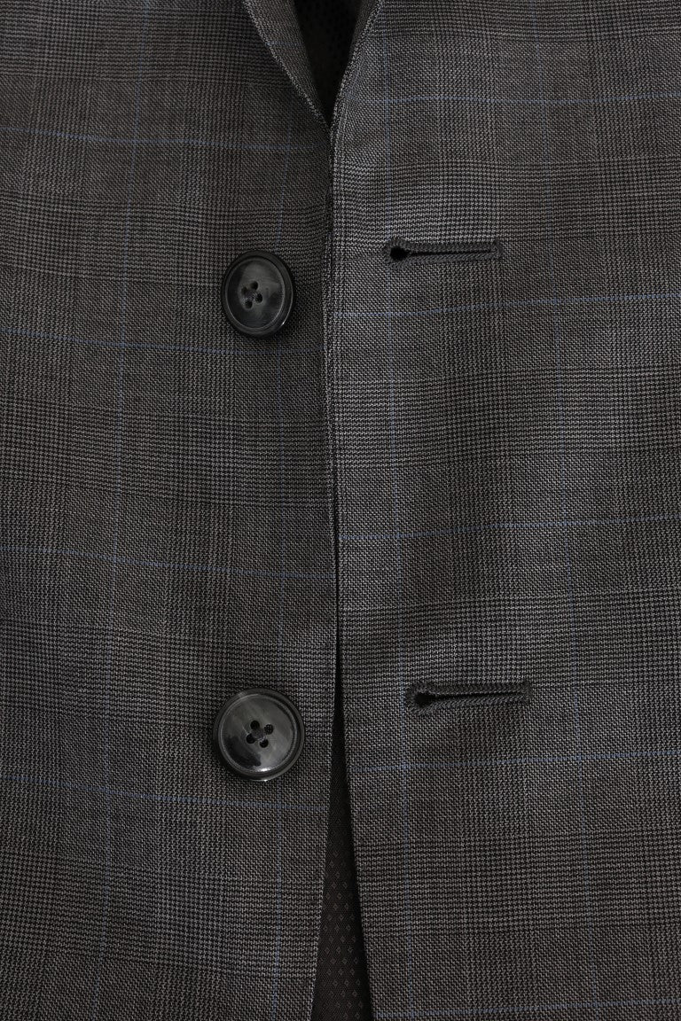  - Sleek Gray Checkered Wool Blazer