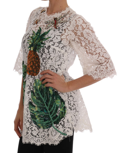  - Elegant White Lace Embellished Mini Blouse