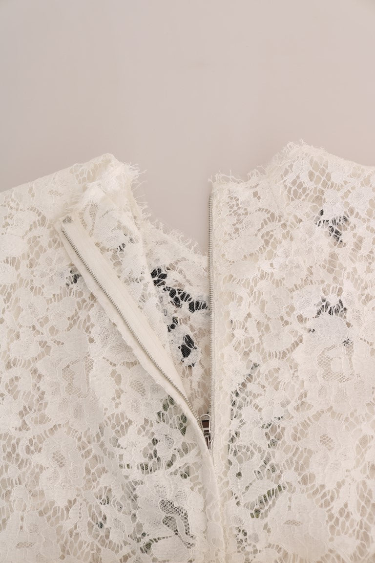  - Elegant White Lace Embellished Mini Blouse