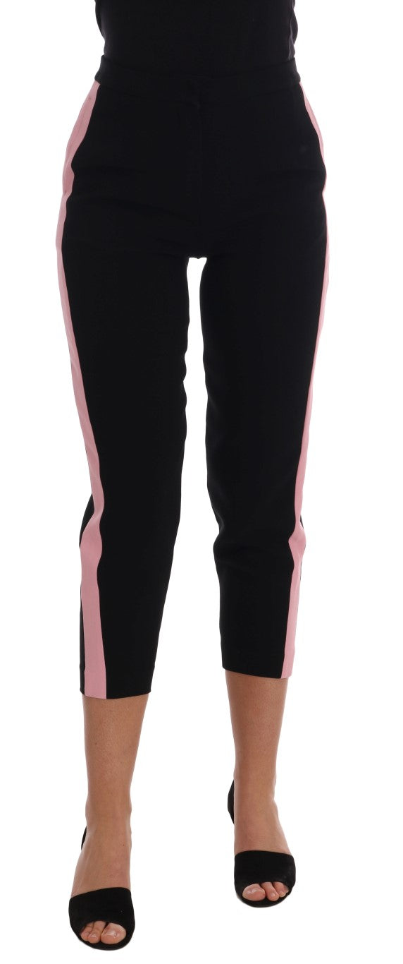  - Chic Black Capri Pants with Pink Side Stripes