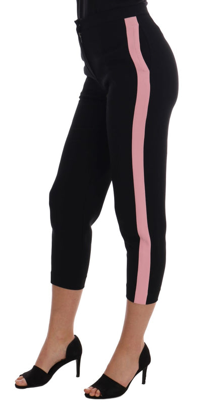  - Chic Black Capri Pants with Pink Side Stripes