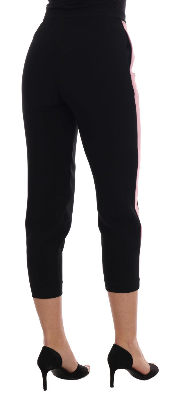  - Chic Black Capri Pants with Pink Side Stripes