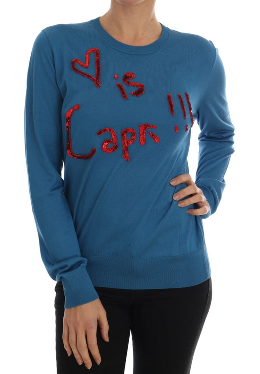  - Blue Silk Sequined Capri Pullover Sweater