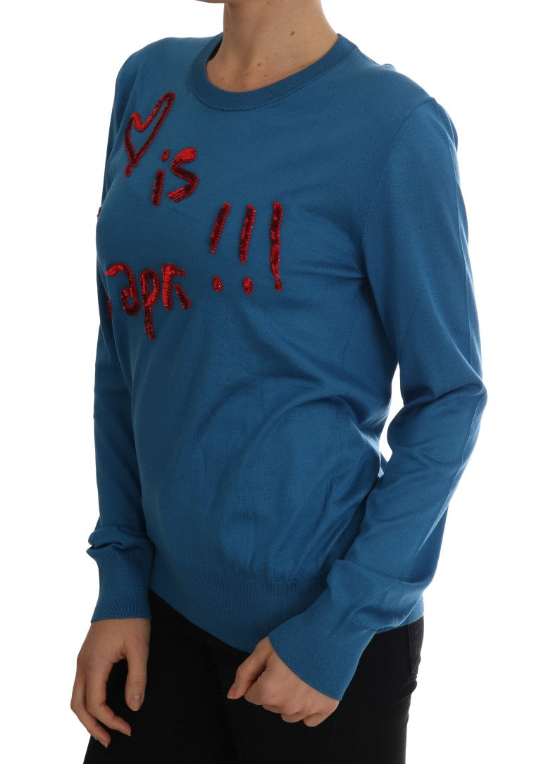  - Blue Silk Sequined Capri Pullover Sweater