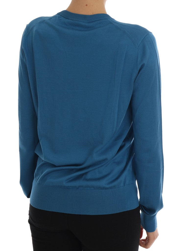  - Blue Silk Sequined Capri Pullover Sweater