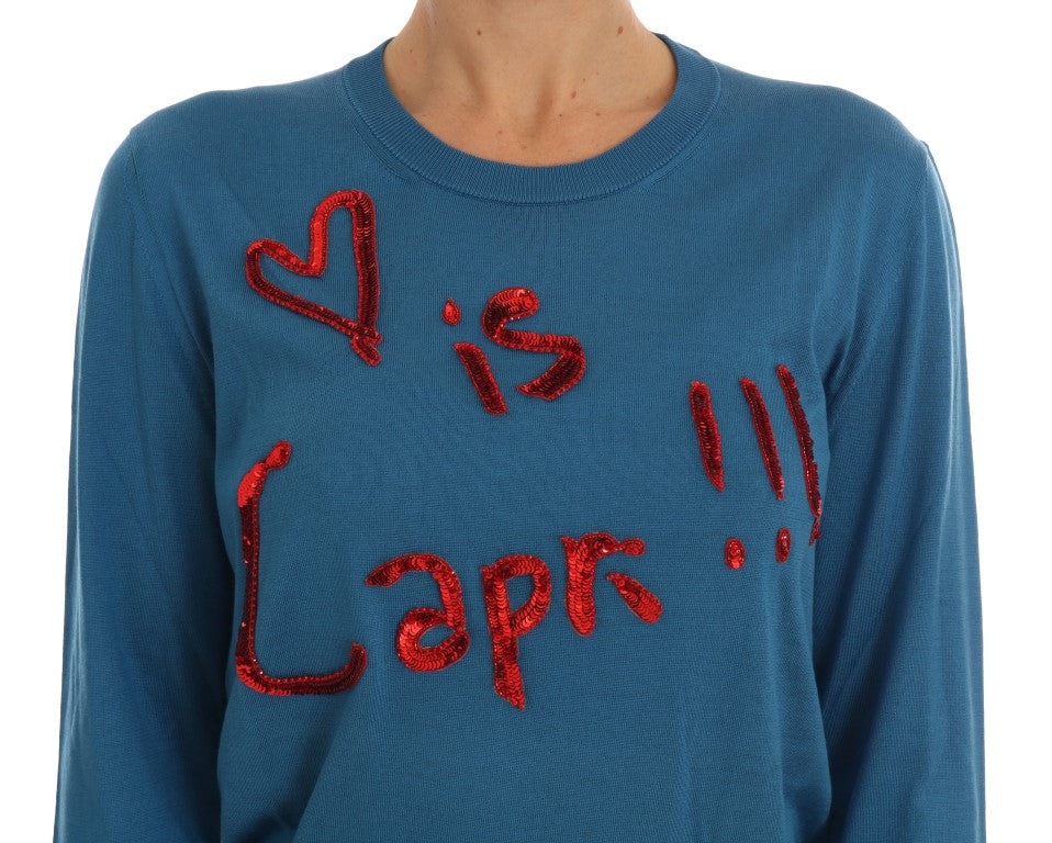  - Blue Silk Sequined Capri Pullover Sweater