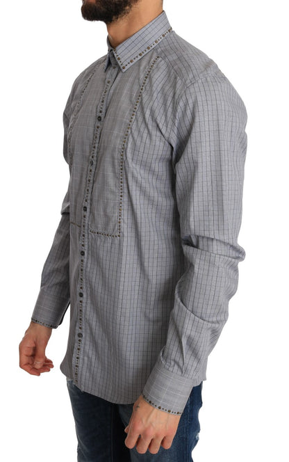  - Elegant Gray Checkered Slim Fit Casual Shirt