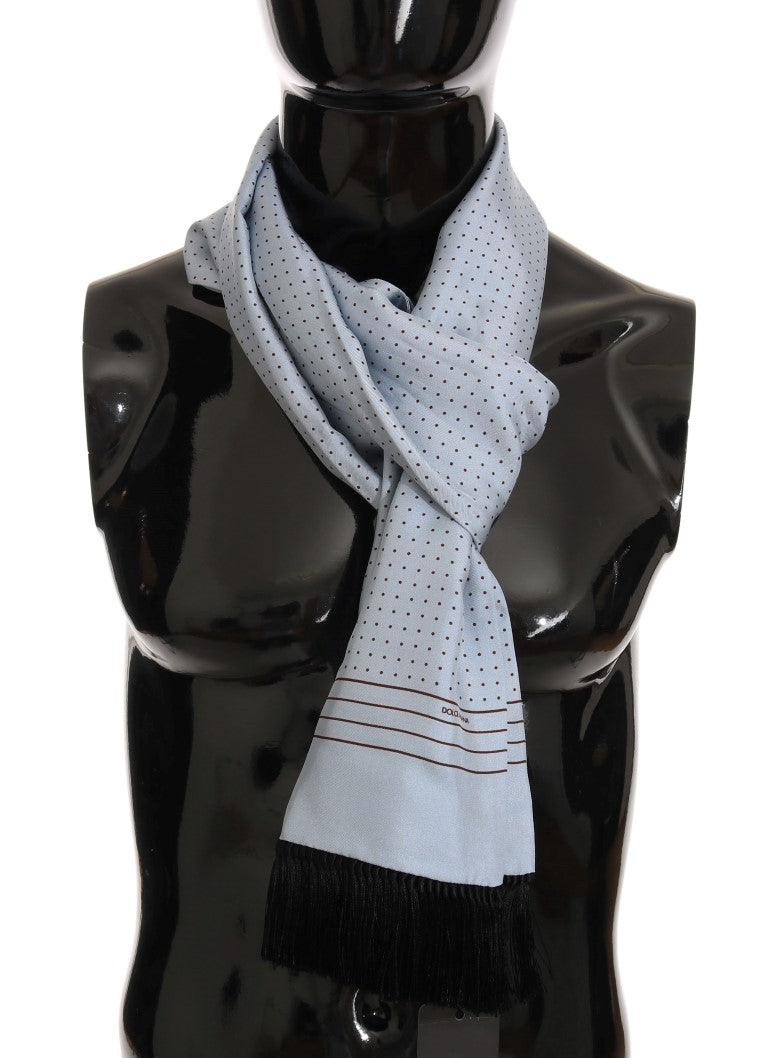  - Elegant Blue Silk Polka Dot Men's Scarf