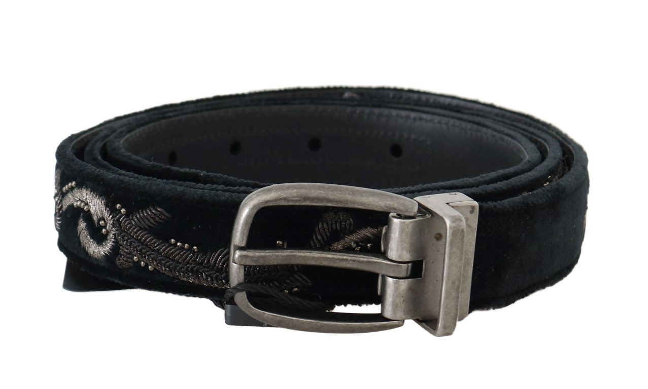  - Elegant Black Cotton-Leather Men's Belt