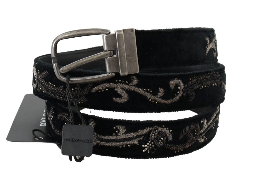  - Elegant Black Cotton-Leather Men's Belt