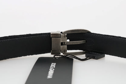  - Elegant Black Cotton-Leather Men's Belt