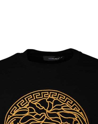 Versace - Men's Black Medusa Embroidery Crew Neck Pullover Sweater
