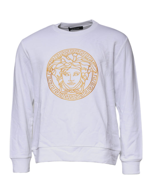 Versace - Men's White Medusa Embroidery Crew Neck Pullover Sweater